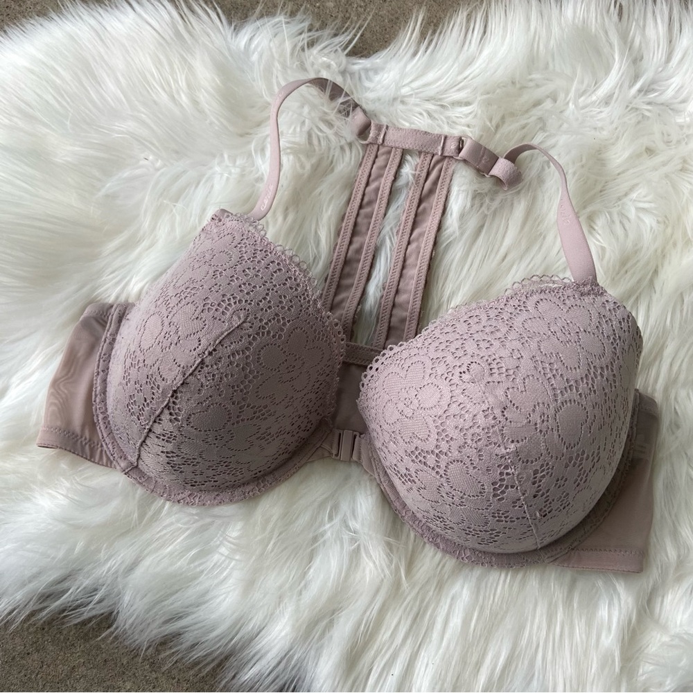 Aerie Dusty Light Pink Floral Lace Front Clasp Racerback Halter Bra